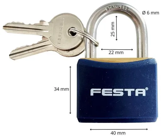 Zámek visací mosazný, 40 mm, poplastovaný (123311)