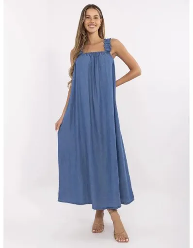 Tmavě modré maxi šaty z tenké džínoviny