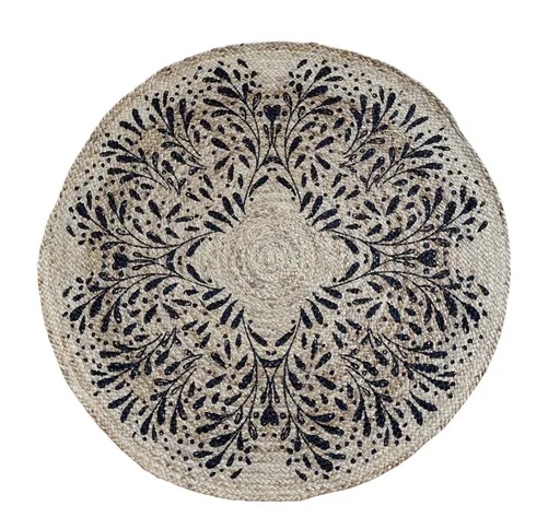 Přírodní kulatý jutový koberec s černými listy Gillia - Ø110 cm 16095900