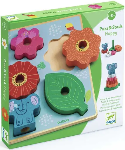 Dřevěná vkládačka & stohovací pyramida 2v1 - Veselý slon