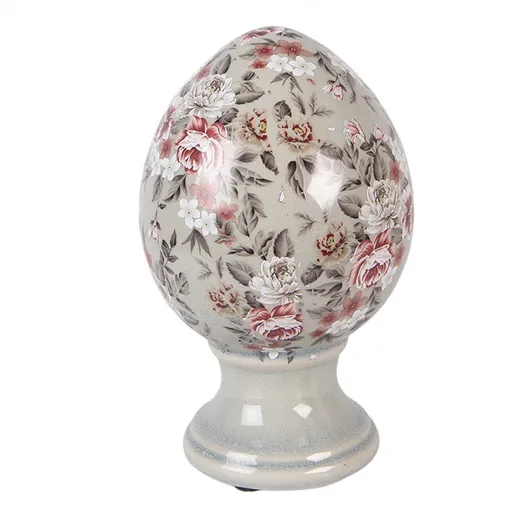 Zelené keramické vajíčko s květy Floria M - Ø 12*19 cm Clayre & Eef