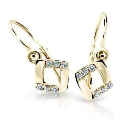 Cutie Diamonds Čtvercové dětské náušnice ze žlutého zlata s diamanty C2268-10-10-X-1-D