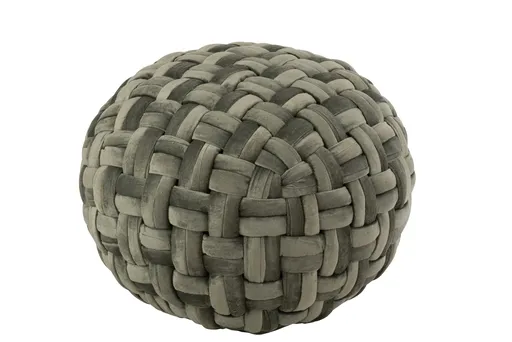 Zelený kulatý proplétaný puf Crocheted - Ø 48*35 cm J-Line by Jolipa