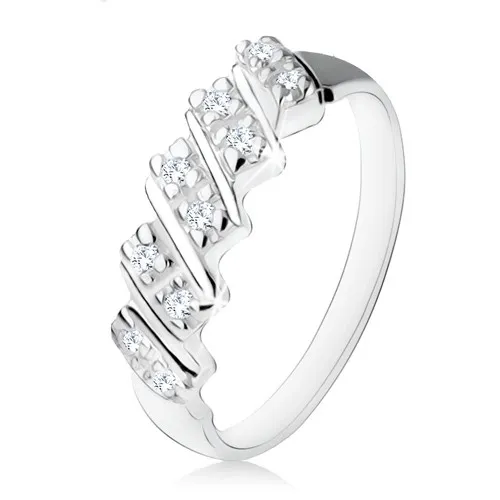 Stříbrný zásnubní prsten 925, pět šikmých pásků s čirými zirkony - Velikost: 48