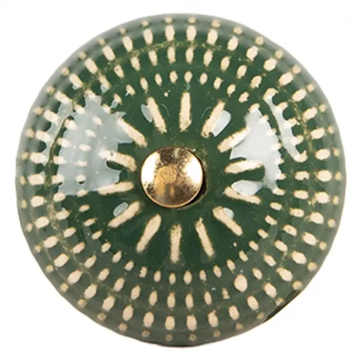Zelená keramická knopka s dekorem - Ø 4*3 cm / S3 cm Clayre & Eef