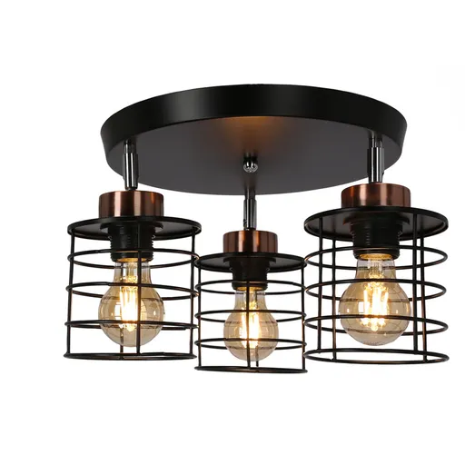 Stropní lampa černá/zlatá deska 3xE27 Globe