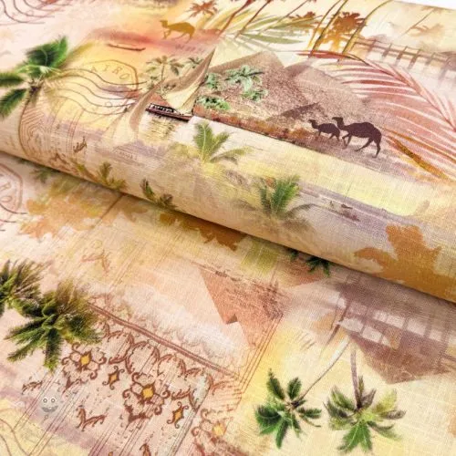 Viskóza se lnem Egypt design B digital print