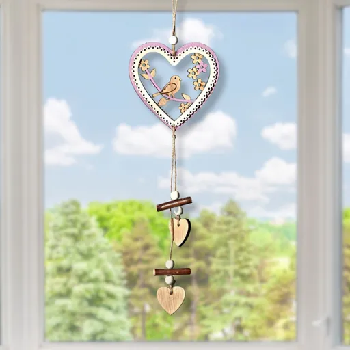 Závěsná dekorace srdce s ptáčkem