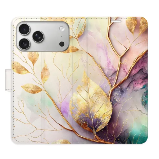 Flipové pouzdro iSaprio - Gold Leaves 02 - iPhone 17 Pro Max