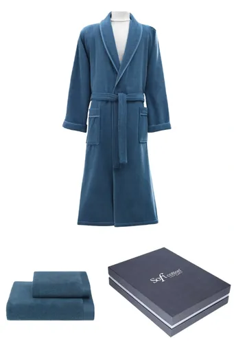 Pánský župan LORD + ručník + osuška + dárkový box S Modrá
