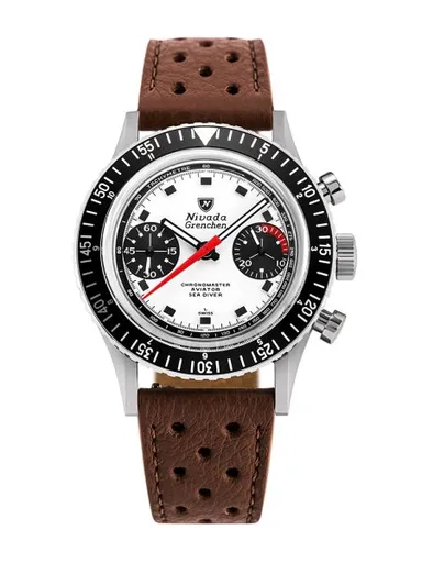 Nivada Grenchen Chronomaster Singer Newman - Inter. Bezel - Manual - Brown Racing Strap