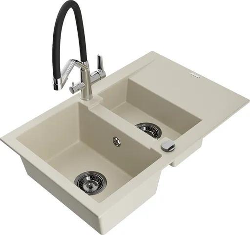 MEXEN/S Gaspar granitový dřez 1.5 s odkapávačem včetně baterie Duo, béžová 6507-69-671701-07-B