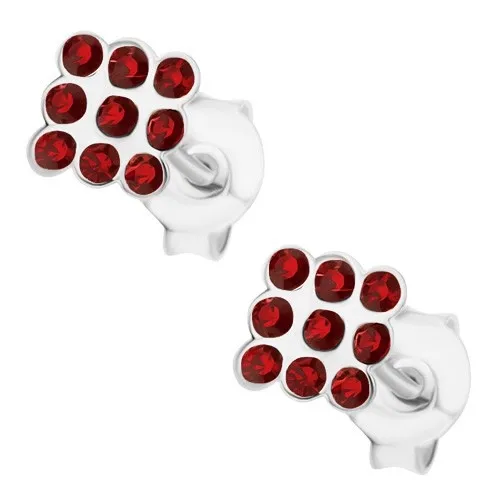 Náušnice ze stříbra 925, čtvereček z bordó krystalků Swarovski