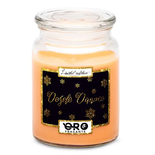 Svíčka Veselé Vánoce – vločky (Vůně svíčky: Tropické ovoce)
