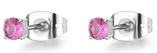S'Agapõ Drobné ocelové náušnice pecky s fuchsiovým krystalem Dazzly SDZ48