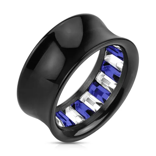 Sedlový tunel do ucha z oceli 316L, vnitřní strana se zirkony ve dvou barvách - Tloušťka : 12 mm