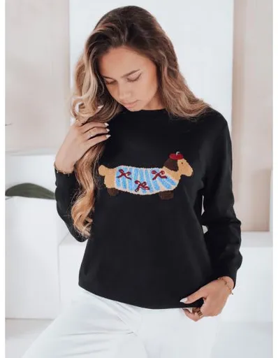 Dámský svetr s aplikací psa CHICPAWS černý