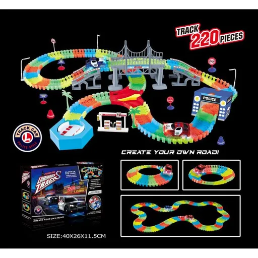 Variabilní dráha svítící ve tmě 220 dílů + autíčko s LED světly