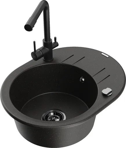 MEXEN/S Kevin granitový dřez s odkapávačem včetně baterie Duero, černá/zlatá metalik 6517-75-671600-70-B