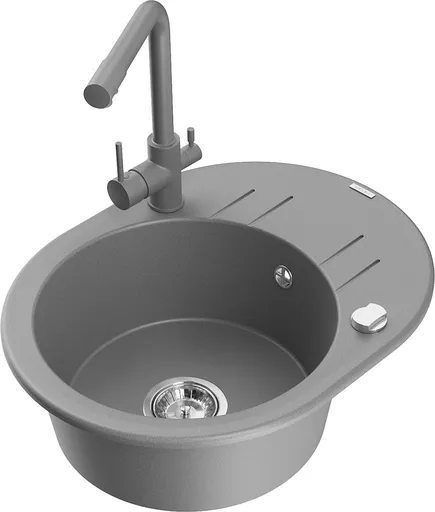 MEXEN/S Kevin granitový dřez s odkapávačem včetně baterie Duero, šedá 6517-71-671600-71