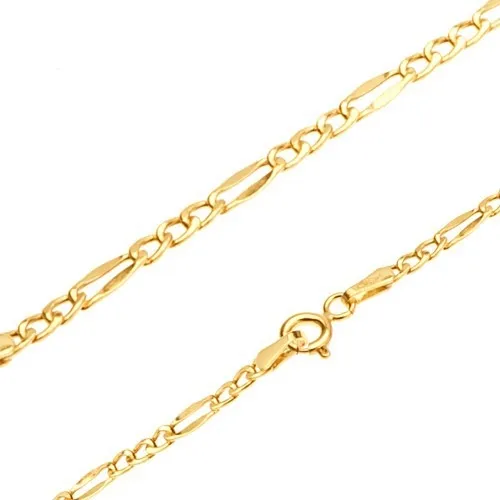 Zlatý náramek 585, tři oválná očka, jeden podlouhlý článek, 220 mm