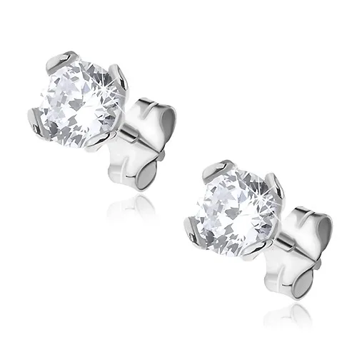 Stříbrné náušnice 925 - třpytivý zirkon v kalichu ze smyček, 5 mm