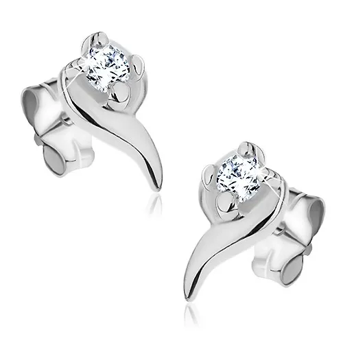 Stříbrné náušnice 925 - polovina srdíčka se zirkonem a paličkami