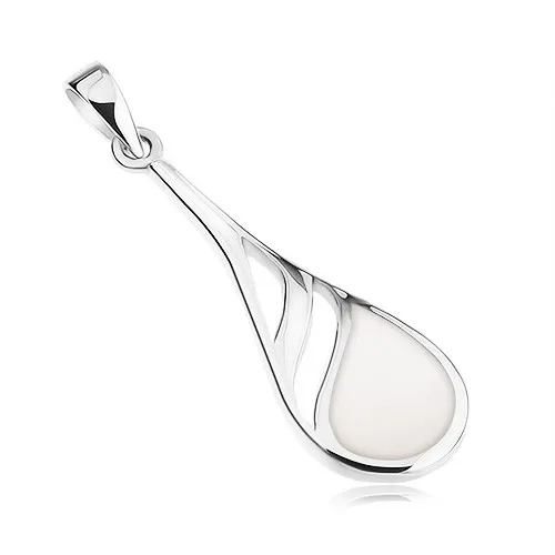 Stříbrný přívěsek 925, kapka s ozdobnými výřezy a perletí