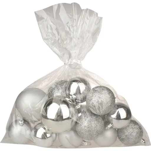 Baňky plast stříbrné mix povrchů a velikostí 20 ks