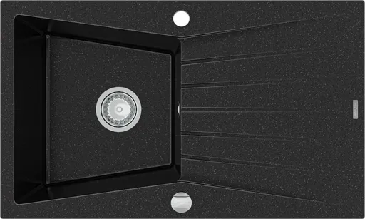 MEXEN Cesar granitový dřez 1 s odkapávačem 775x470 mm, černá / stříbrná metalíza 6514771010-73