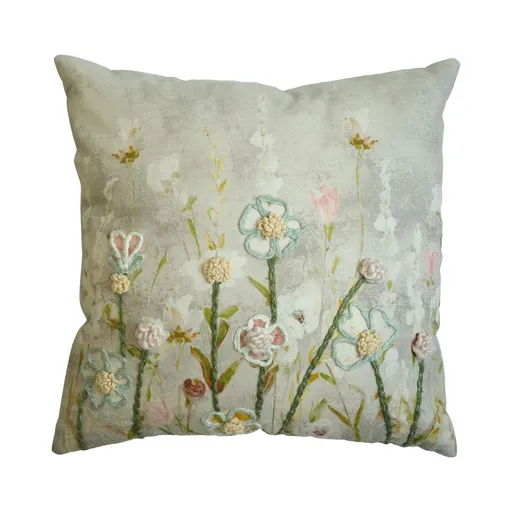 Béžový polštář s divokými květy Wild Flowers s výšivkou - 45*45*15cm MRBW4545
