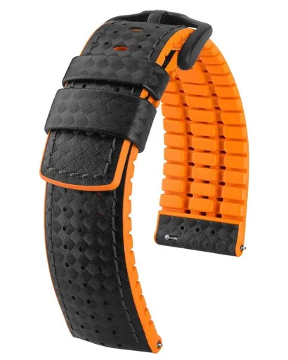 Řemínek Hirsch Ayrton - černo-oranžový - 20 mm - L – Standardní délka (doporučujeme) - 18 mm - Černá