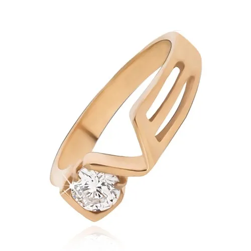 Zlatý prsten z oceli s čirým zirkonem, LOVE - Velikost: 49