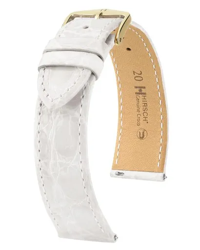 Řemínek Hirsch Genuine Croco - bílý, lesk - 18 mm - L – Standardní délka (doporučujeme) - 16 mm - Stříbrná