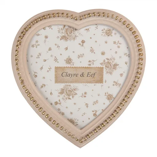 Béžovo-zlatý fotorámeček srdce s perličkami - 15*2*16 cm / 13*13 cm Clayre & Eef