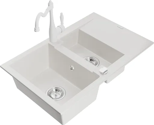 MEXEN/S Gaspar granitový dřez 1.5 s odkapávačem včetně baterie Carla, bílá 6507-20-670700-20
