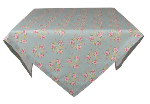 Zelený bavlněný ubrus s květy Cheerful Birdie - 150*150 cm CHB15