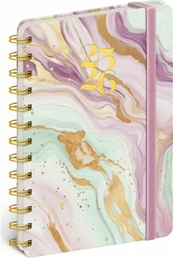 Spirálový 18měsíční diář Petito Růžový mramor 2025/2026