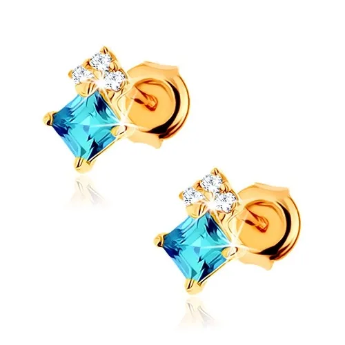 Náušnice ze 14K zlata s topazem ve tvaru kosočtverce a čirými zirkony