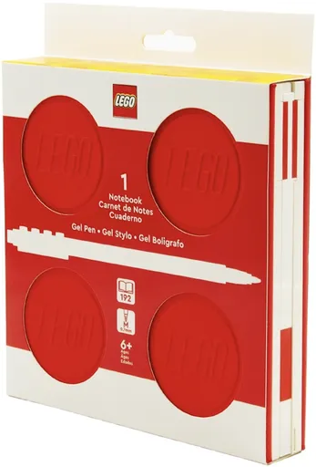 LEGO Zápisník s gelovým perem jako klipem a náhradní náplní - červený