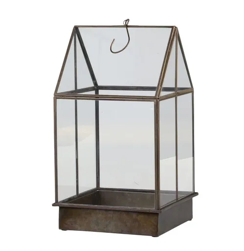 Mosazný antik kovový dekorační skleník / lucerna Fibio - 21*21*38 cm 64074313