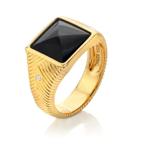 Hot Diamonds Pozlacený prsten s onyxem a diamantem Jac Jossa Hope DR256 54 mm