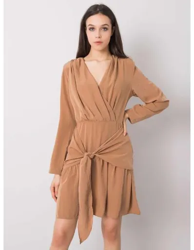 Dámské šaty s volánem Emmeline RUE PARIS světle hnědé