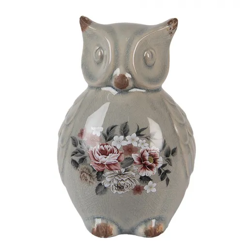 Zelená keramická dekorace sova s květy Floria M - 11*10*17 cm 6CE1967M