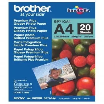 Brother Photo Paper Glossy BP71GA4, 260 g/m2, A4, 20ks, lesklý, inkoustový, bílý, foto papír
