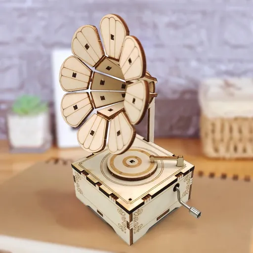 3D dřevěné puzzle Fonograf s hrací skříňkou