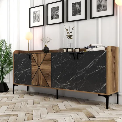 Konzolový stolek Venedik - Walnut, Black Marble