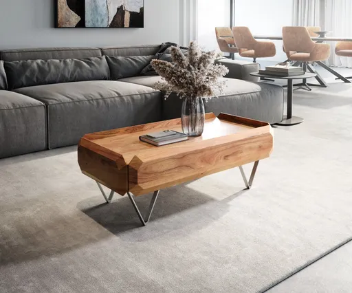 Konferenční stolek Kiano 100x50 cm přírodní akácie 2 zásuvky