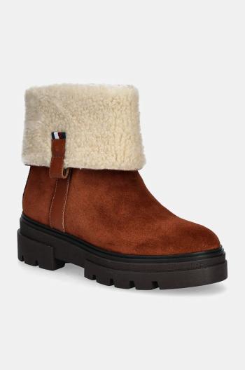 Semišové boty Tommy Hilfiger FAUX FUR SUEDE ROLL-DOWN BOOT hnědá barva, na plochém podpatku, zateplené, FW0FW08158