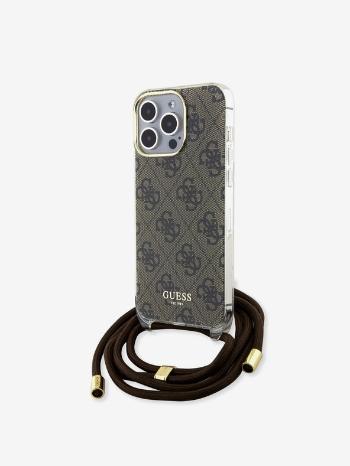 Guess IML 4G Printed Crossbody Popruh Zadní Kryt pro iPhone 15 Pro Brown Telefontok Lila